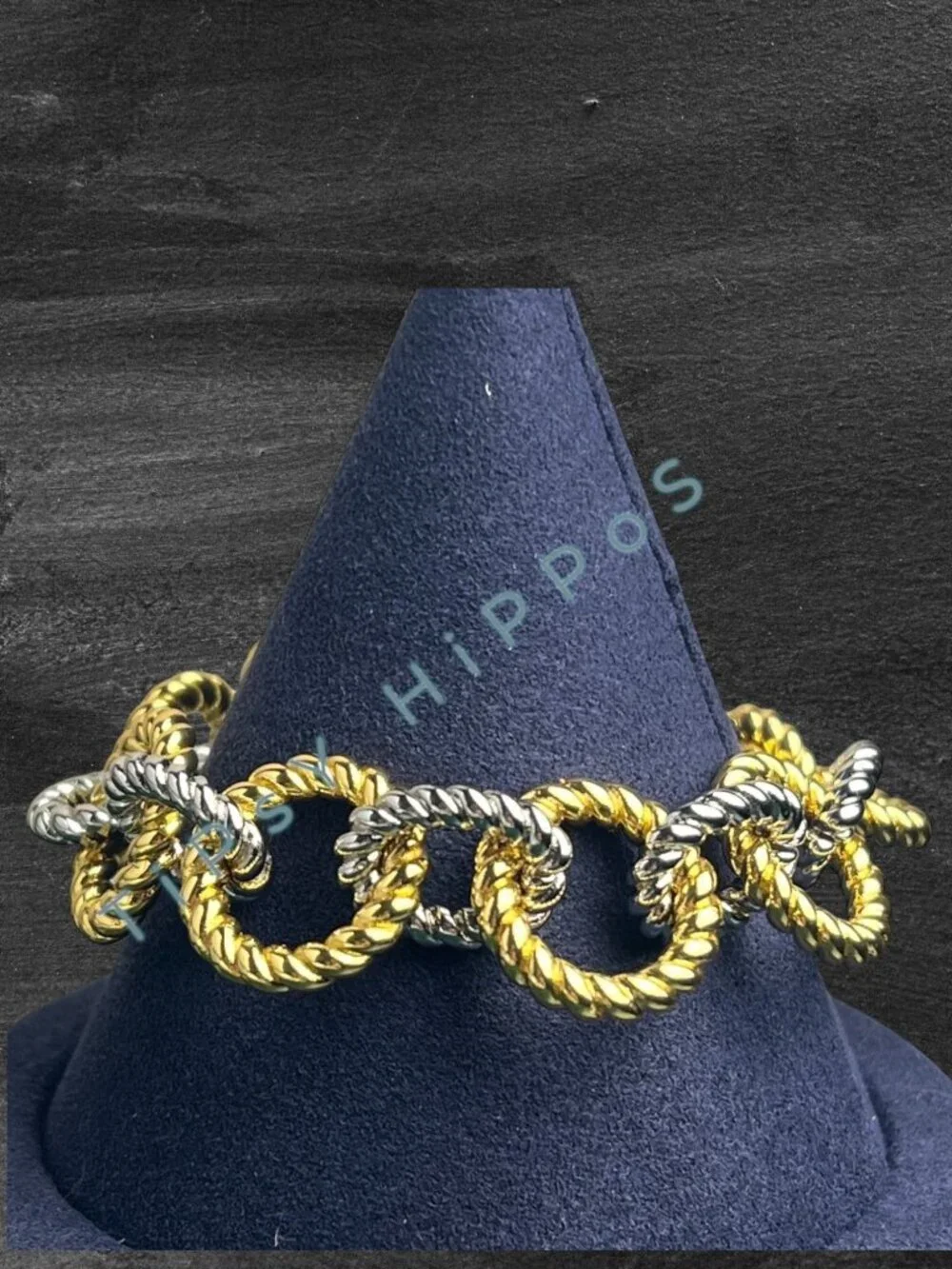 Tory Burch Gold & Silver Twist Rope Chain Bracelet With Logo Pendant In Gift Pou